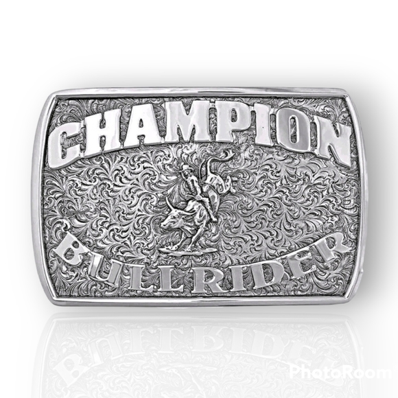 Montana Silversmiths Fine Silver Champion Bull Rider Buckle NEW! Retail $130.00 - Picture 1 of 8